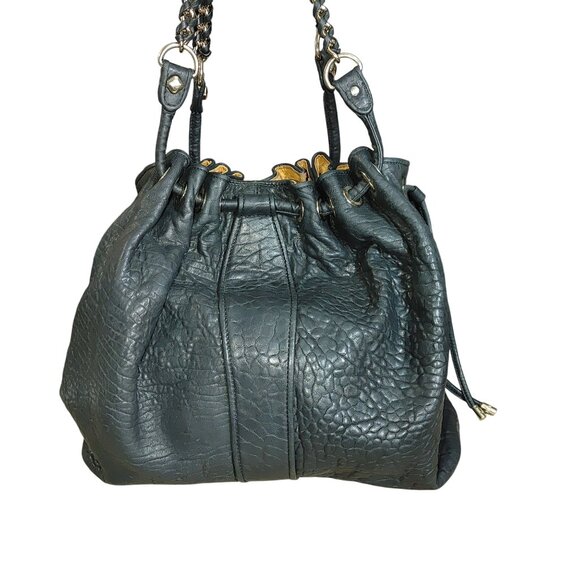 MCM Hobo Handbag Aren Extra Large Drawstring Black Leather Dual Handle Italy COA - Picture 5 of 16